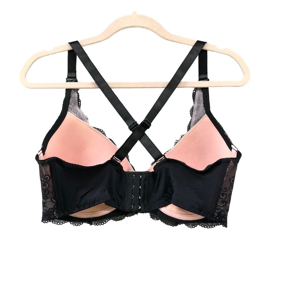 Prima Valentina Plunge Bra Black Blush Pink Lace Layer Size 40DD Lined Racerback - Picture 2 of 12